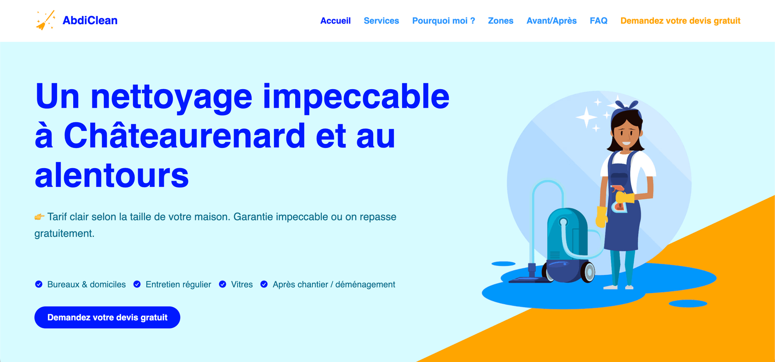 Capture d’écran du site web AbdiClean – nettoyage professionnel à Châteaurenard